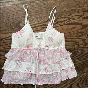 Hollister Pink and Green Floral Top